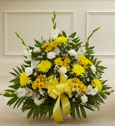 Yellow and White Sympathy <BR>Floor Basket Davis Floral Clayton Indiana from Davis Floral